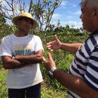 Produtor orgânico referência no Perímetro Irrigado, João Pacheco, recebe visita do técnico Luiz Roberto Vieira - foto Jonathas Bruno (Gedea-Cohidro)